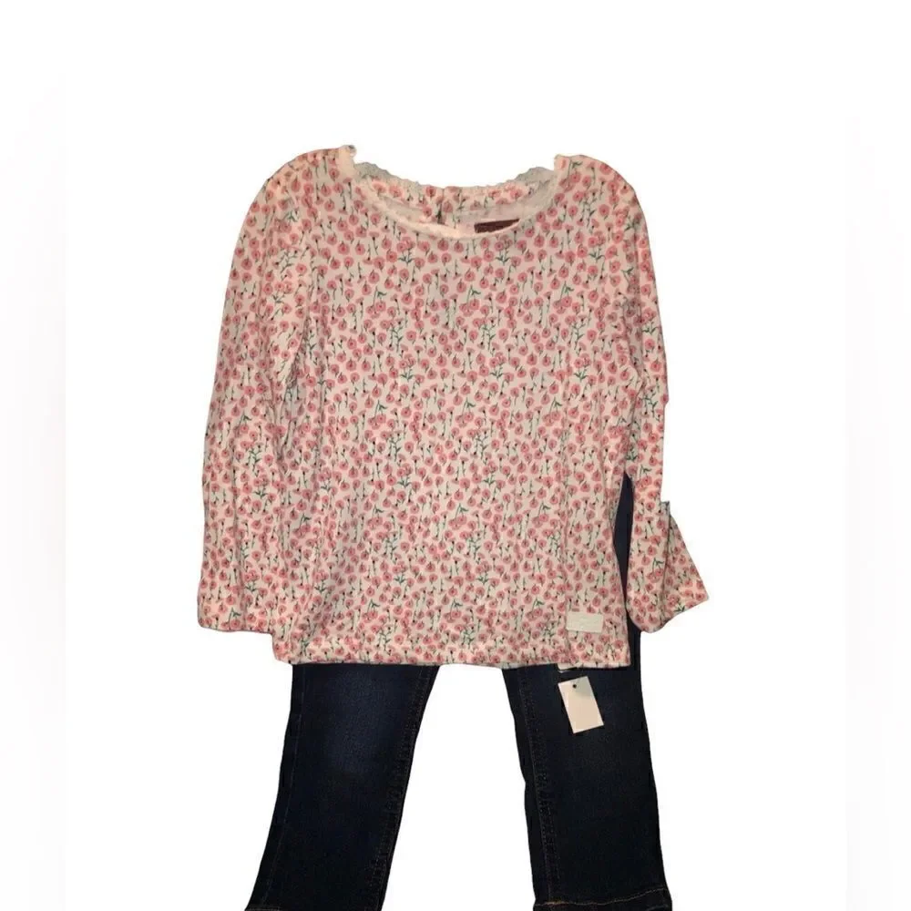 KIDS  24 Months 3 Piece “7 For All Mankind” With Pink Coat Flowered Top …